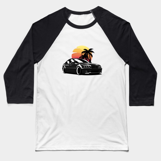 Black E46 Classic Sedan Sunset Baseball T-Shirt by KaroCars